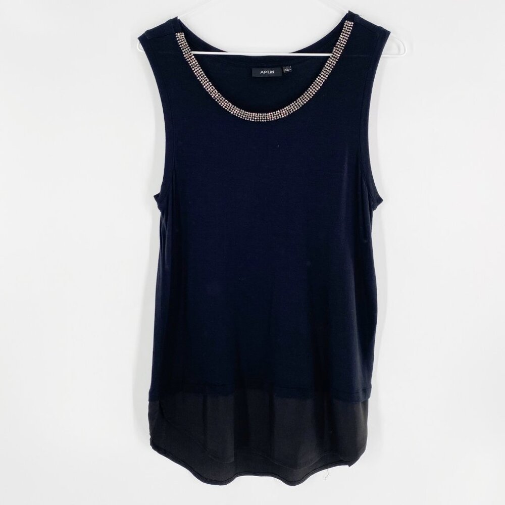 Apt. 9 Sleeveless Black Pullover Blouse Embellished Neckline Sparkle Size M
